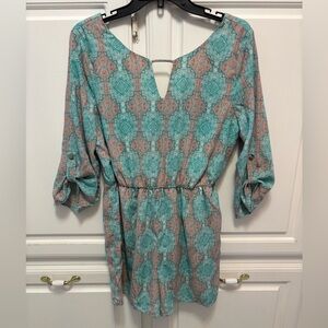 Pink Owl Romper Aqua Coral White Women’s Size Large